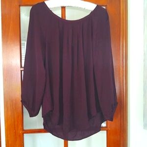 Loft Burgundy Asymmetrical Tie Back Blouse